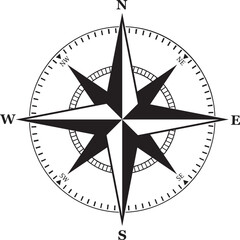 Compass Vector Silhouette   Navigation Icon   Black Compass Rose Illustration © Tasnovaa