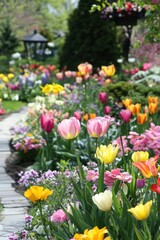 Obraz premium Beautiful garden with colorful flowers.
