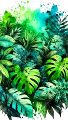 Fototapeta premium Tropical Jungle Leaves - Vibrant Watercolor Art Ai-generated 