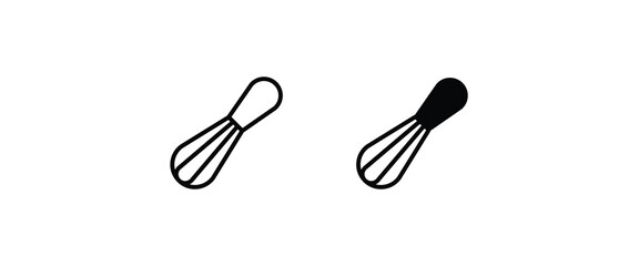 Whisk ruler for mixing eggs, dough, sauce and other cooking ingredients. Stirring household, arrow. Cooking icons, editable stroke and flat design style isolated on white vector, sign, symbol, logo