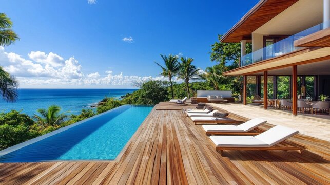 Hardwood ipe pool deck on direct sun heat, summer swimming pool decking design idea