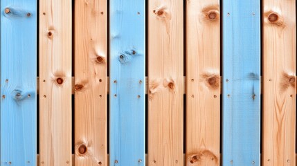 Fototapeta premium Blue and brown vertical wood planks create a rustic decorative design for backgrounds