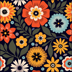 Seamless flowers pattern. Vector wildflowers botanical elements. 