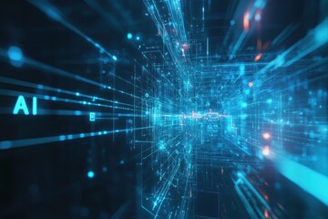 Obraz premium Abstract AI representation via digital data streams and networks