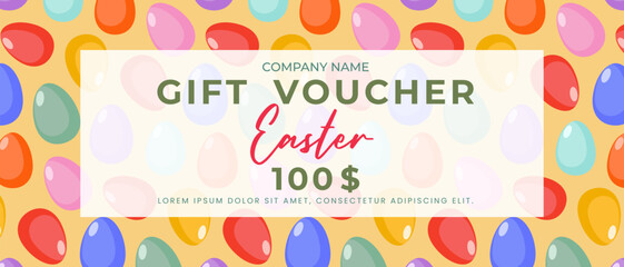 Easter gift certificate template with colorful eggs.