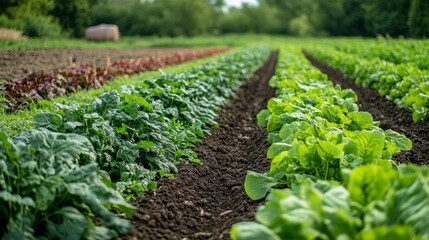Obraz premium Lush Green Rows of Fresh Vegetables Growing in an Organic Farm