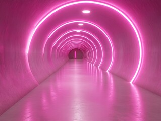 Obraz premium Pink Neon Tunnel: Lights Illuminate Futuristic Corridor