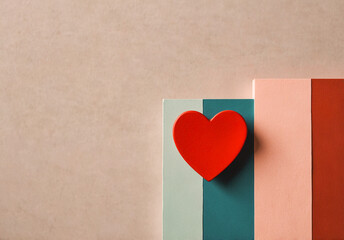 Valentines day concept, red heart and wooden background
