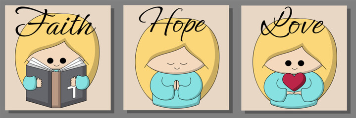 Set greeting card with Christian Girl