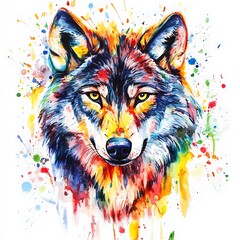 Vibrant wolf artwork featuring splashes of color image