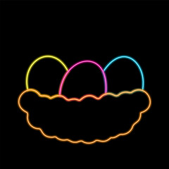 Basket with Easter colorful eggs in neon effect