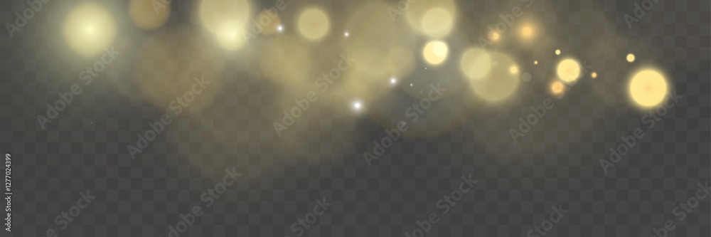 Poster Bokeh background with soft golden light orbs on a transparent grid, ideal for overlays and graphic design projects.	
