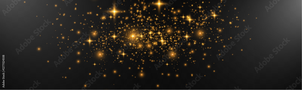 Poster magic glowing sparkles with bokeh and light glitter effect on transparent background.