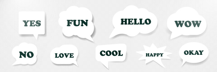Speech bubble set with shadow effect on transparent background. blank comic and chat balloons for messages, thoughts, and dialogue in cartoon style.