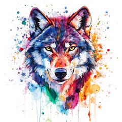 Whimsical watercolor wolf image with vibrant paint splatters image