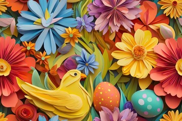 illustration with Easter concept multicolored, minimalistic cut out paper style, seamless