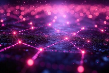 Obraz premium Abstract Network: Glowing Nodes Connect, Forming a Digital Universe