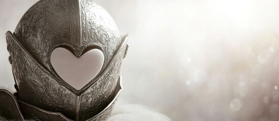 Obraz premium Elegant,knight'shelmet,adornedwithaheart-shapedcrest,onasoft,whitebackground,