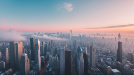 Obraz premium Skyscrapers and Cityscape at Dawn with Soft Clouds and Morning Light