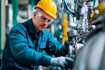 Expert technician repairing machinery in a modern industrial facility during daytime hours