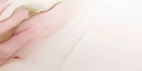 Fototapeta premium Pastel Pink and Gold Abstract Fluid Art Painting Background with Delicate Veins and Subtle Glitter Dusting