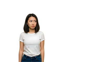 a confused Asian woman isolated on transparent background, confused woman png