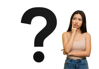 a confused Asian woman isolated on transparent background, confused woman png