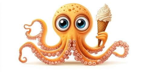 Adorable Octopus Delightfully Enjoying a Creamy Ice Cream Cone