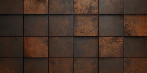 Textured Metallic Brown Square Tile Grid Pattern Design for Interiors and Background Decoration