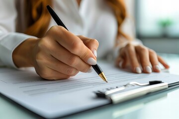 Close-up Shot of a Woman's Hand Filling Out a Form
