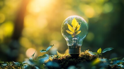 Light bulb with a small plant inside representing eco-friendly innovation