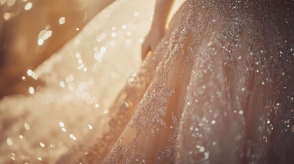 Fototapeta premium Elegant bridal gown adorned with intricate details and shimmering sequins