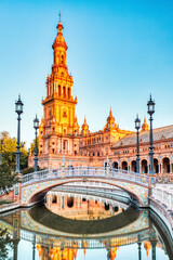 Fototapeta premium Plaza de Espana in Seville during Sunset, Andalusia