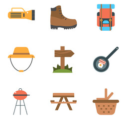 Set of camping vector icons with white background