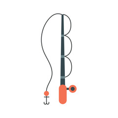 Flat Vector Illustration of a Fishing Rod with Hook for Recreational Fishing, Outdoor Activities, and Sport Fishing Concepts
