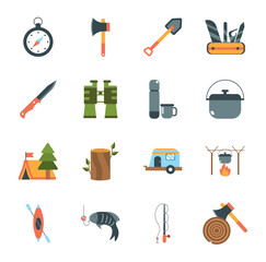 Set of camping vector icons with white background