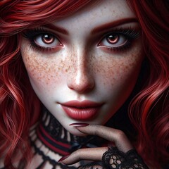 Girl red hair and eyes in black lace