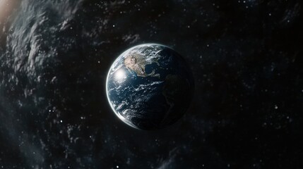 Obraz premium A stunning view of Earth from space, showcasing its blue oceans and green landmasses against the backdrop of a dark universe.