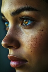 Fototapeta premium Close-up of a Woman's Face with Blue Eyes