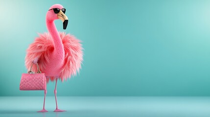 fashionable pop art flamingo pink fur coat handbag