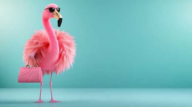 fashionable pop art flamingo pink fur coat handbag
