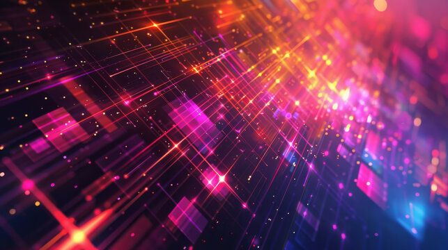 Abstract Cyber Tech Background with Futuristic Neon Glow, Interweb information graphic, pink and orange, motion 