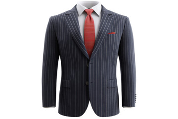 Elegant striped suit with red tie on display