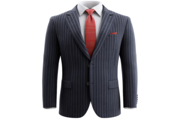 Elegant striped suit with red tie on display