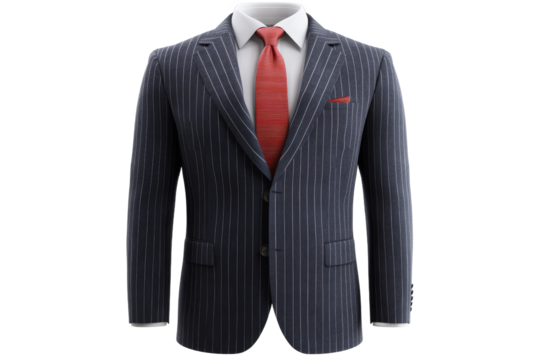 Elegant striped suit with red tie on display