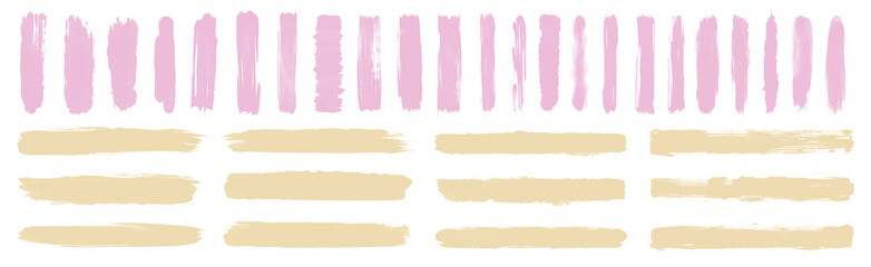 Abstract pale watercolor ink brush stroke transparent PNG set bundle isolated background. Art paint shapes, brushes, bright pink, yellow lines