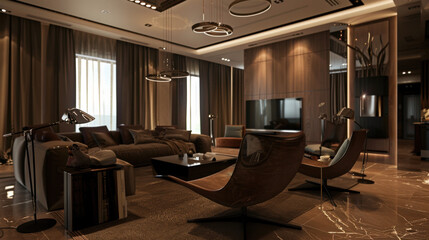 living room in brown mocha mousse