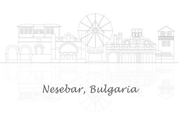 Fototapeta premium GR4_0Outline Skyline panorama of town of Nessebar, Bulgaria - vector illustration00_105.eps