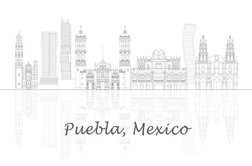 Obraz premium Outline Skyline panorama of city of Puebla, Mexico - vector illustration