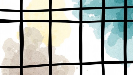 Abstract Watercolor Grid Background Soft Pastel Hues and Bold Lines